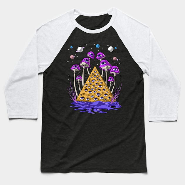 Psychedelic Pyramid Mushrooms Baseball T-Shirt by underheaven